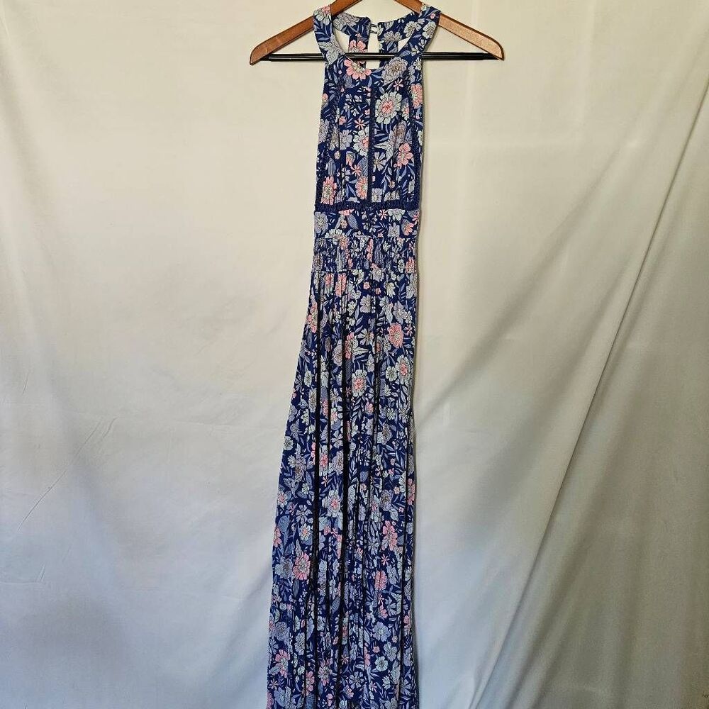 Abel The Label Anthropologie Blue Bell Cottage Floral Maxi Dress sz S